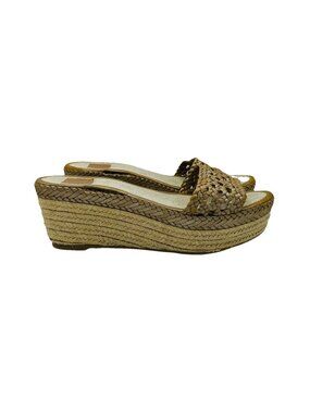 Tory Burch Shoes Womens Size 8.5 Bronze Espadrille Sandals Mules High Wedge Heel